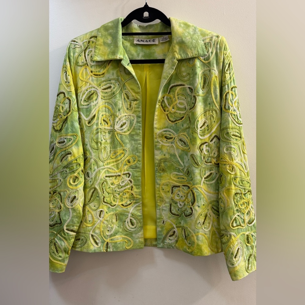 ANAGE Vintage Art To Wear Tie Dye Beaded Jacket S